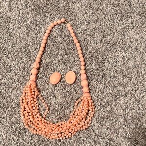 Elegant Peach Beaded Necklace and Earring Set